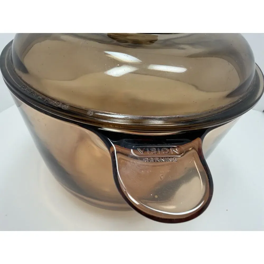 Vision Corning Ware Amber 3.5 L Stock Pot Made in France w/ Pyrex Lid Vintage